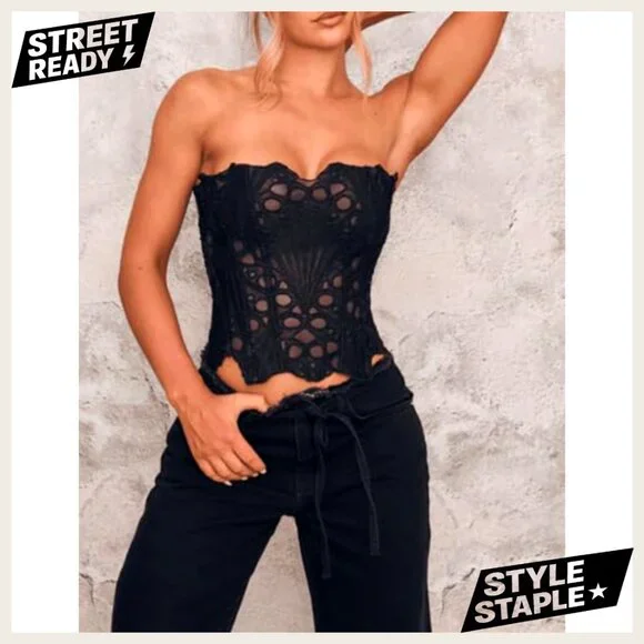 Small Polyester Lace Bustier Corset Top Strapless Crop Party Wear